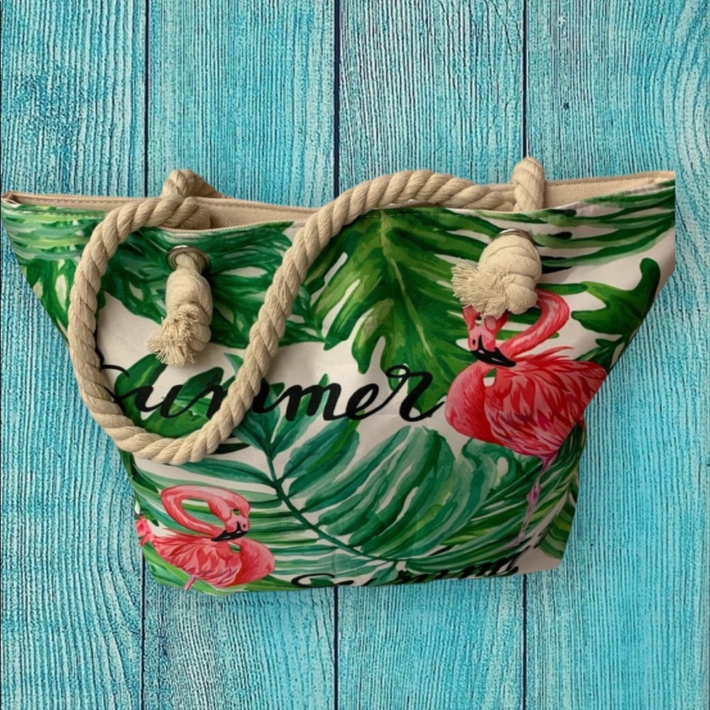 Flamingo print beach bag